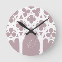 Relógio Redondo Mínimo Gótico Caligrafia Rosa Pálida