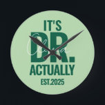 Relógio Redondo Modern Custom Dr. Name Date Dark Green Button<br><div class="desc">Modern Custom Dr. Name Date Dark Green clock.</div>