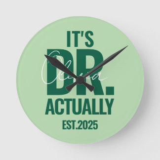 Relógio Redondo Modern Custom Dr. Name Date Dark Green Button
