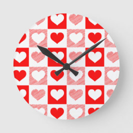 Relógio Redondo Modern Heart Pattern Wall Clock - Red and Pink