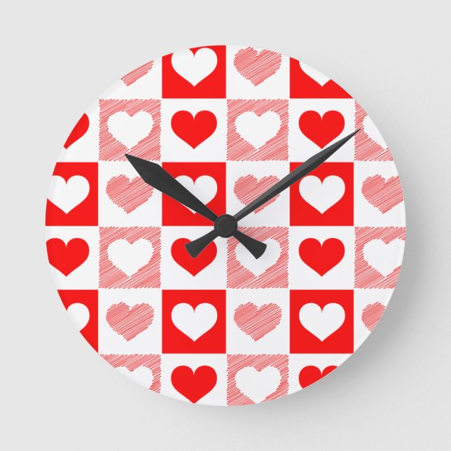 Relógio Redondo Modern Heart Pattern Wall Clock - Red and Pink (Frente)
