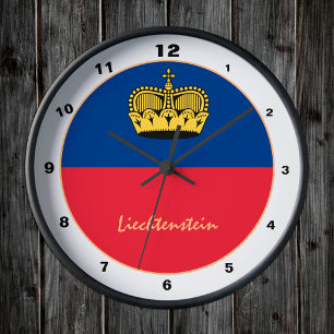 Relógio Redondo Modern Liechtenstein Flag, Liechtenstein design