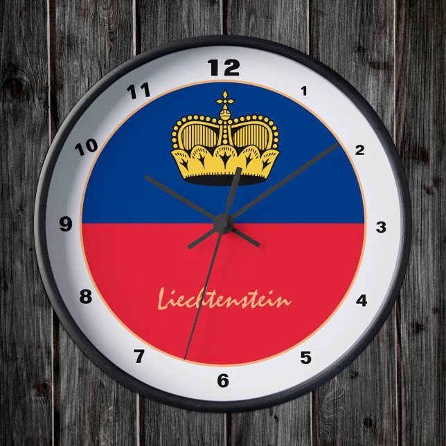 Relógio Redondo Modern Liechtenstein Flag, Liechtenstein design (Criador carregado)