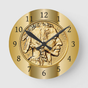 Relógio Redondo Moeda Dourada Americana de Buffalo - 2013 ~ Nativa
