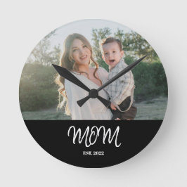 Relógio Redondo Mom Established, Photo, Script, Round Clock