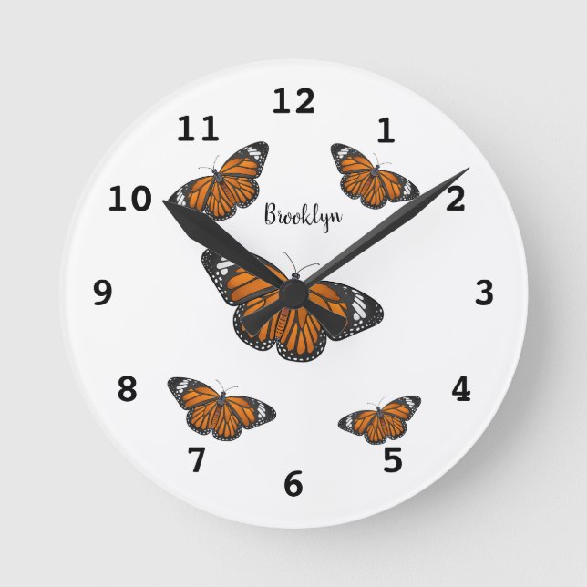 Relógio Redondo Monarch butterfly cartoon illustration (Frente)