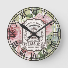 Relógio Redondo Monogram romantic floral Vintage logo rustic art