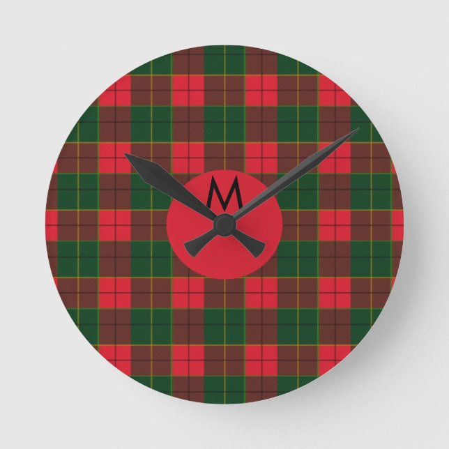 Relógio Redondo Monogram Winter Holiday Tartan pattern Scottish (Frente)