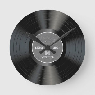 Relógio Redondo Monograma Clássico de Gravação do Vintage 80s No