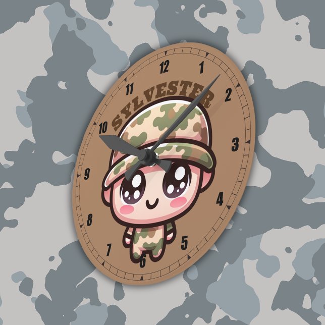 Relógio Redondo Monograma da Camuflagem do Exército Kawaii Cute | (Criador carregado)