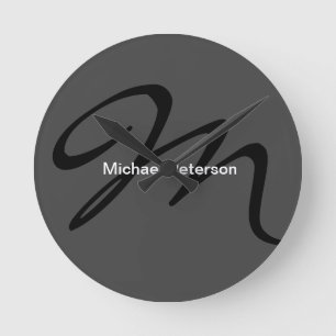 Relógio Redondo Monograma de Script Sofisticado Cinza Moderna Inic