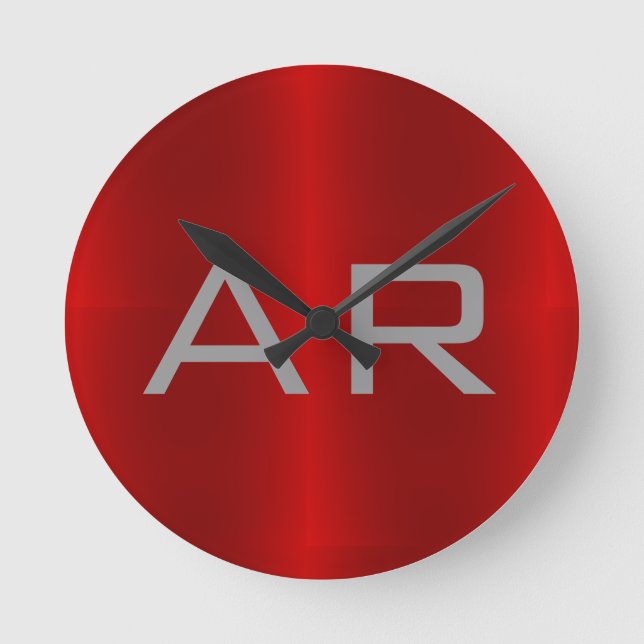 Relógio Redondo Monograma de Tendência Vermelha da Cinza na moda (Frente)
