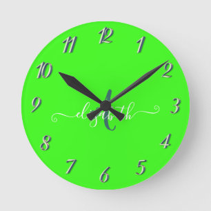 Relógio Redondo Monograma Neon Fluorescente Verde