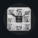 Relógio Redondo Monograma Personalizado de Colagem de Fotos em Pre<br><div class="desc">Você pode usar fotos do Instagram para este design. Use 8 fotos quadradas para criar um presente exclusivo e pessoal. Ou você pode ficar com o filhote de hipster e fazer uma marca de tendências. Se precisar ajustar as fotos,  clique na ferramenta personalizar para fazer alterações.</div>