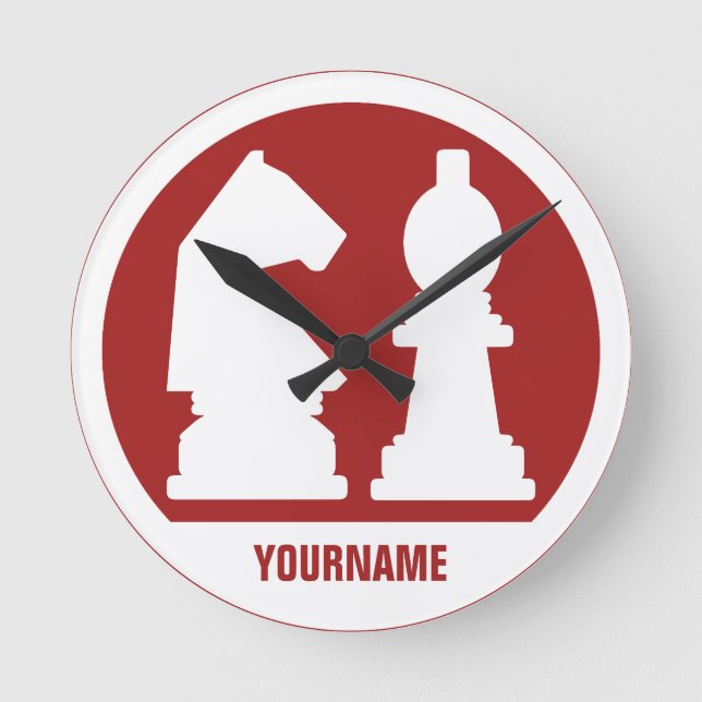 Relógio Redondo Monograma personalizado do CHESS e relógios de par (Frente)