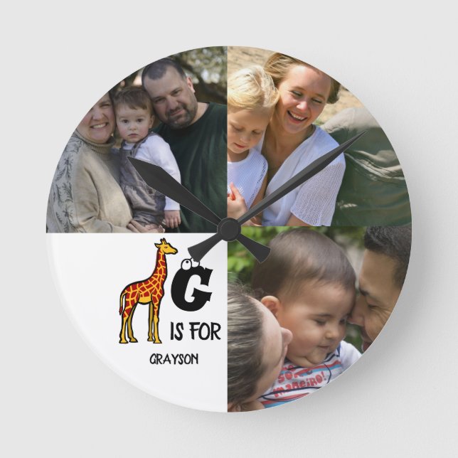 Relógio Redondo Monograma personalizado G para girafas girafas gir (Frente)
