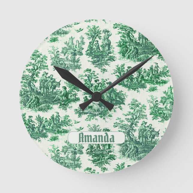 Relógio Redondo Monograma verde-floral de galhardetes (Frente)