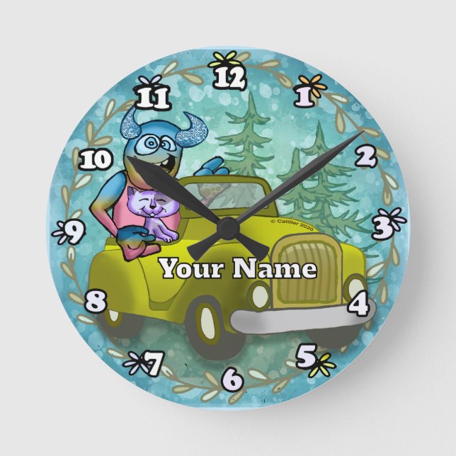 Relógio Redondo Monster Driving Car (Frente)