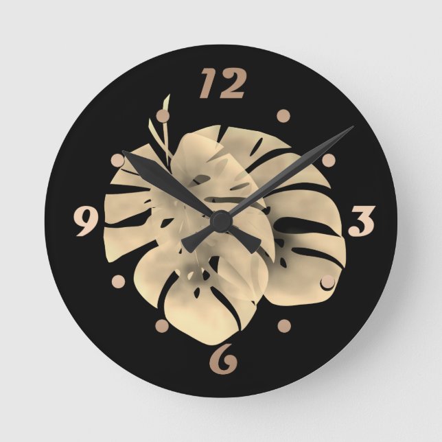 Relógio Redondo Monstera verde tropical deixa aquarela (Frente)