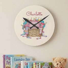 Relógio Redondo Monstro de Meia Fofo Rosa Design Infantil