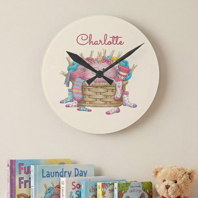 Relógio Redondo Monstro de Meias Cor-de-Rosa Fofo Design Infantil (Criador carregado)