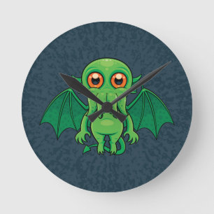 Relógio Redondo Monstro do Cthulhu Verde Bonito