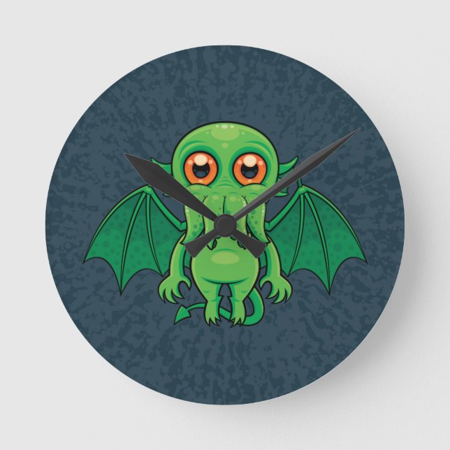 Relógio Redondo Monstro do Cthulhu Verde Bonito (Frente)