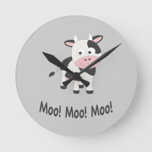 Relógio Redondo Moo Moo Moo Cute Cartoon Cow