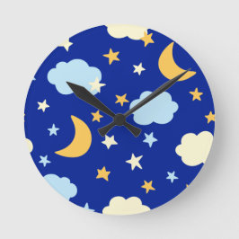 Relógio Redondo Moon and Stars Round Wall Clock