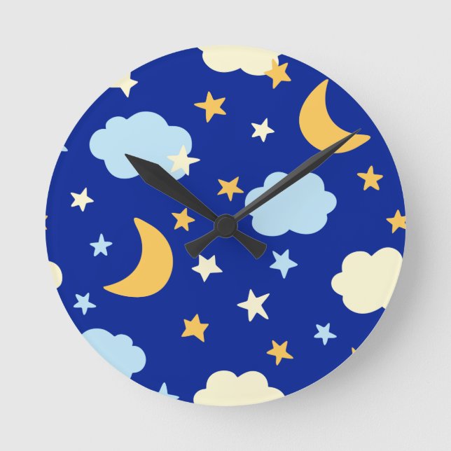 Relógio Redondo Moon and Stars Round Wall Clock (Frente)