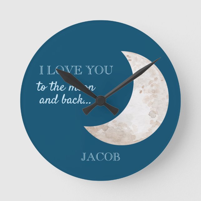 Relógio Redondo Moon Stars Marinho Blue White Nursername (Frente)