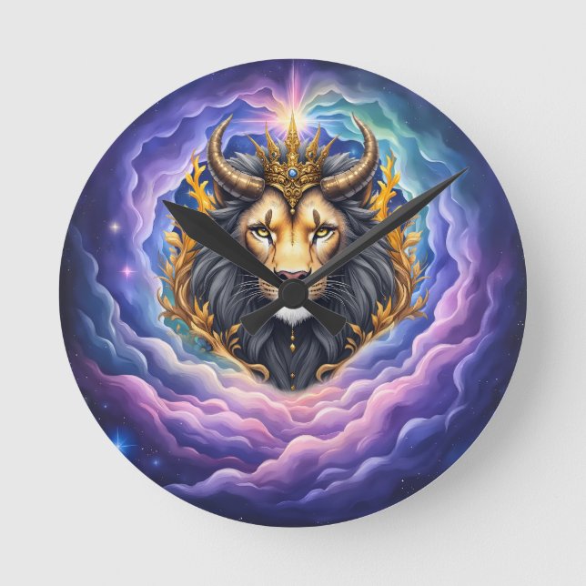 Relógio Redondo Moonlit Guardians – Cosmic lion. (Frente)