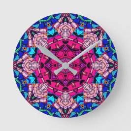 Relógio Redondo Mosaico Rosa Mandala Floral Psicélico Retro