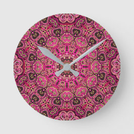 Relógio Redondo Motivo de Mandala Geométrica Rosa Quente