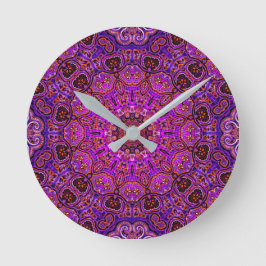 Relógio Redondo Motivo Kaleidoscópico Mandala Rosa Quente