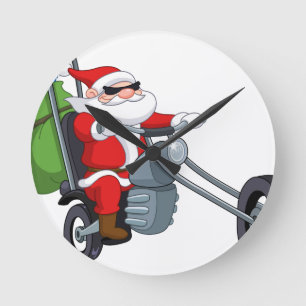 Relógio Redondo motociclista santa claus