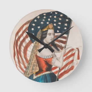Relógio Redondo Mulher Americana Patriota | Bandeira Americana | 2