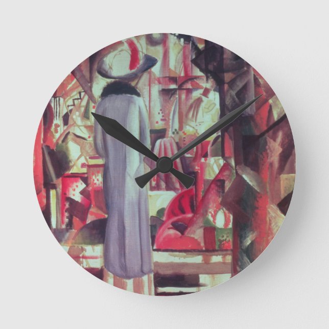 Relógio Redondo Mulher na frente de uma grande janela iluminada (Frente)