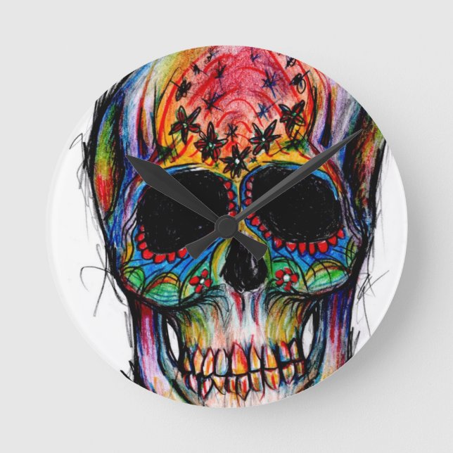 Relógio Redondo “multicolor morte” Mexican Skull (Frente)