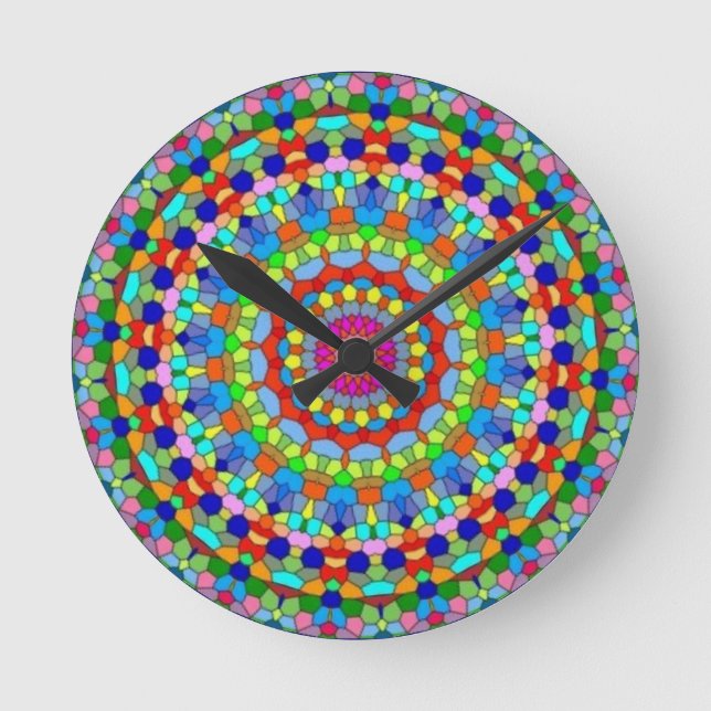 Relógio Redondo Multicolored Stained Glass Kaleidoscope Clock (Frente)