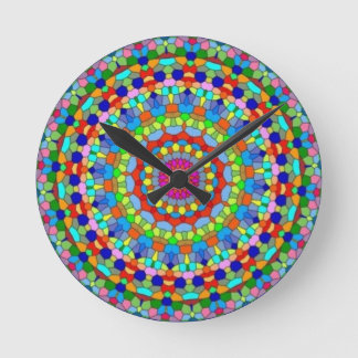 Relógio Redondo Multicolored Stained Glass Kaleidoscope Clock