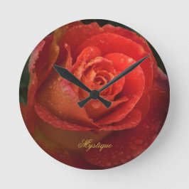 Relógio Redondo Mystique Dark Botanical Vermelha Laranja Rosa Reló