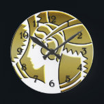 Relógio Redondo Na moda Art Deco Lady in Dourado Round Clock<br><div class="desc">Um relógio muito elegante,  este design apresenta uma senhora de Deco de Arte na moda em ouro. Ela retrata um perfil muito glamouroso,  e veste a fantasia típica de uma safra de 1920 da era Gatsby.</div>