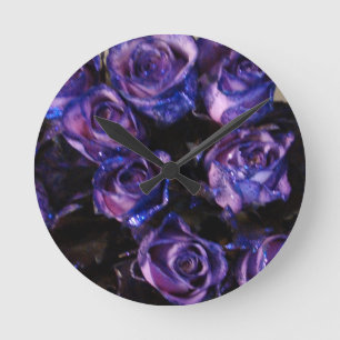 Relógio Redondo Namorados Românticos Com Rosa Roxo