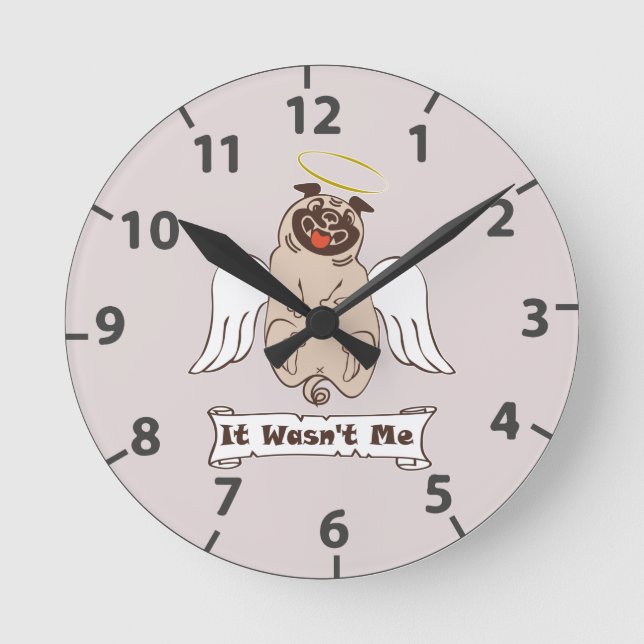Relógio Redondo Não fui eu anjo pug citação engraçada    (Frente)