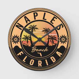 Relógio Redondo Nápoles Florida Beach Retro Sunset Souvenirs
