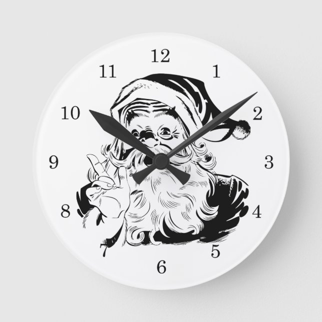 Relógio Redondo Natais vintages, Jolly Santa Claus BLACK (Frente)