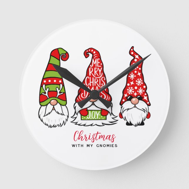 Relógio Redondo Natal Com Meus Gnomos (Frente)