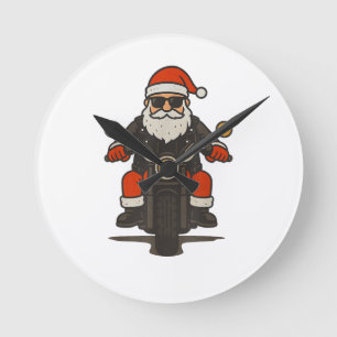 Relógio Redondo Natal de Motocicleta Natal Vintage Motociclista En