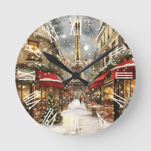 Relógio Redondo Natal Elegante em Paris Férias